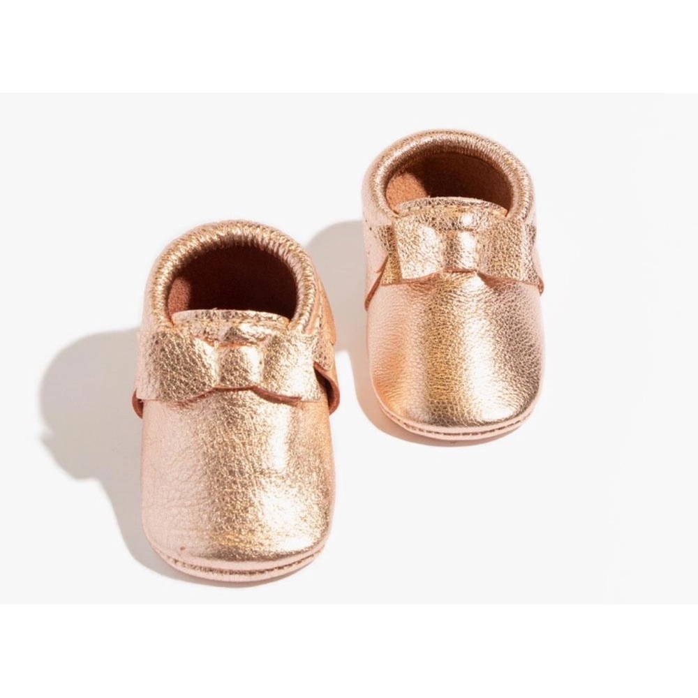 Freshly Picked Leather Rose Gold Bow Baby Shoe Size 1